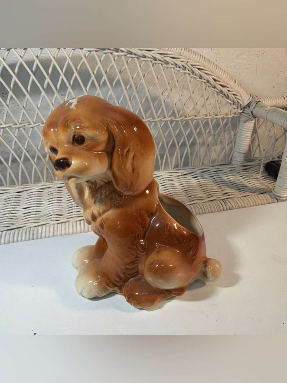 Vintage Royal Copley Cocker Spaniel Puppy Dog Ceramic Planter Vase 8 Inch